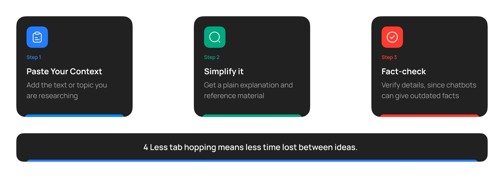A research workflow: paste your context, ask for a simple explanation, and fact-check the details